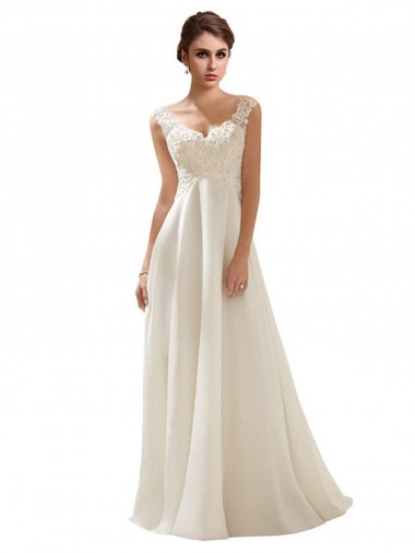Wholesale V-Neck Lace Wedding Dress On Chiffon