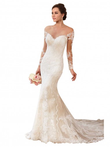 Wholesale Long Sleeves Maermaid Sweetheart Lace Wedding Dress