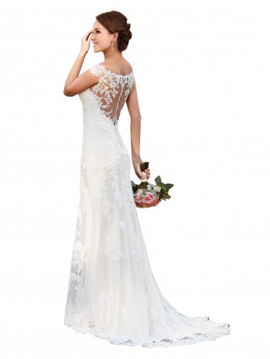 Wholesale Illusion Bateau Neckline Fit and Flare Lace Wedding Dress