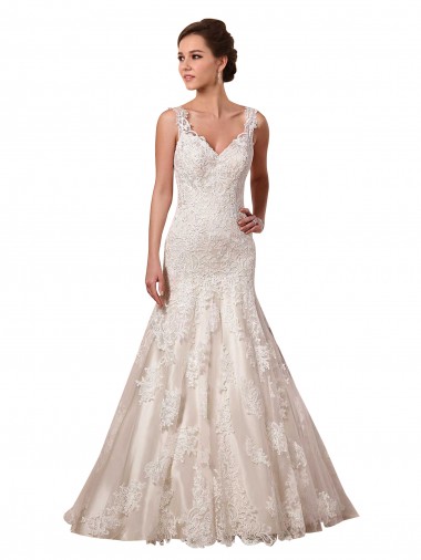 Wholesale Open Back Mermaid Tulle Wedding Dress with Lace Bodice