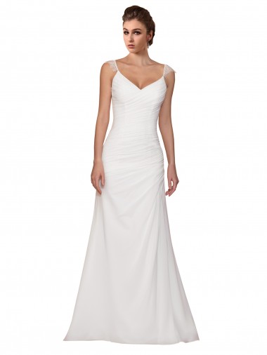 Wholesale V-Neck Sheath Chiffon Wedding Dress with Straps