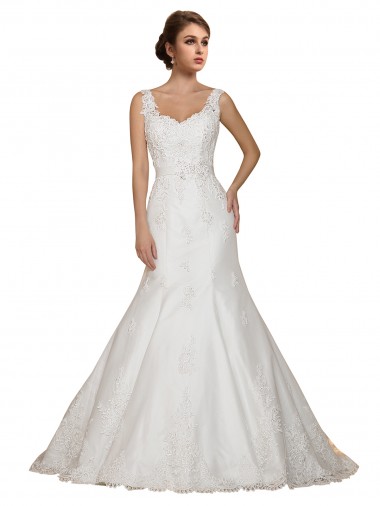 Wholesale Sweethart V-Neckline Lace Wedding Dress with Shoulder Straps