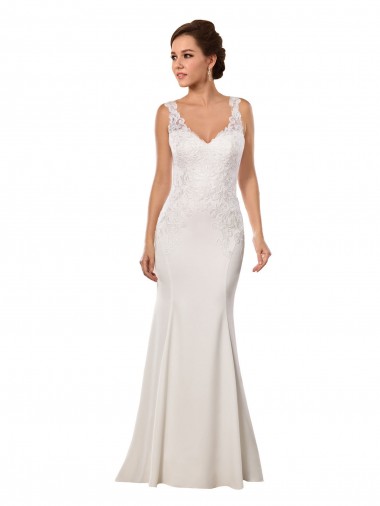 Wholesale V-Neck Mermaid Crepe Wedding Dress with Lace Bodice