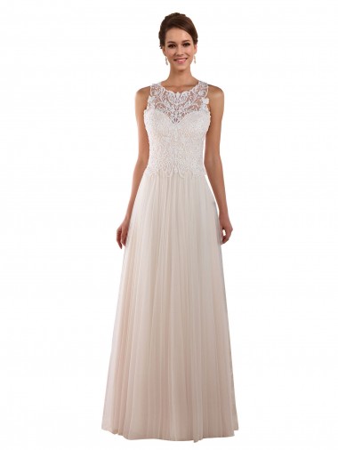 Wholesale High Neck A-Line Tulle Wedding Dress with Lace Back