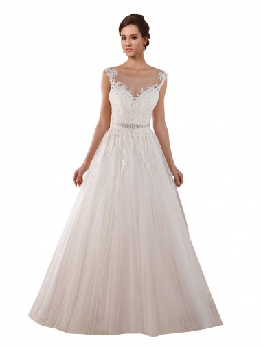 Wholesale Illusion Sweetheart Neck Ball Gown Tulle Wedding Dress with Lace Bodice
