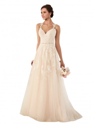 Wholesale Sweetheart A-Line Tulle Wedding Dress with Lace Illusion Back