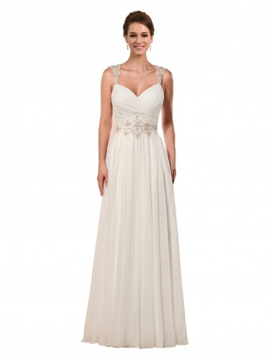 Wholesale Sweetheart A-Line Chiffon Wedding Dress with Beaded Shoulder Straps