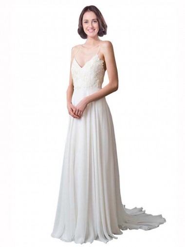 Wholesale Spaghetti Straps V-Neck A-Line Chiffon Beach Wedding Dress