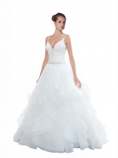 Wholesale Spaghetti Straps Ball Gown Beach Wedding Dress with Lace Bodice