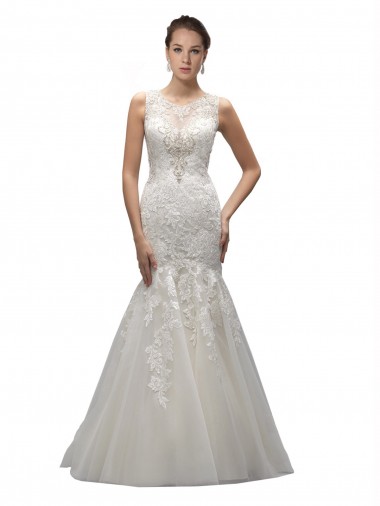 Wholesale Illusion High Neck Mermaid Lace Wedding Dress