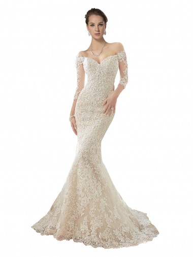 Wholesale Long Sleeves Off the Shoulder Trumpet Lace Wedding Dress