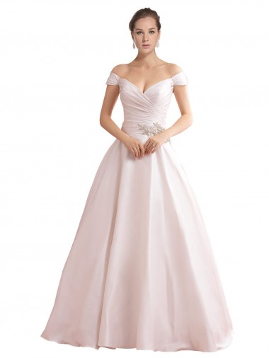 Wholesale Off the Shoulder Sweetheart Ball Gown Satin Wedding Dress