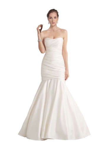 Wholesale Strapless Mermaid Ruched Satin Beach Wedding Dress with Low Back