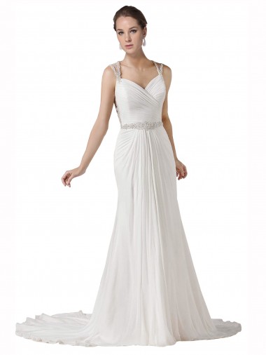Wholesale Sweetheart Sheath Chiffon Beach Wedding Dress with Beaded Belts