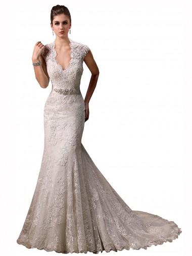 Wholesale Halter V-Neck Mermaid Lace Wedding Dress with Keyhole Back