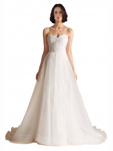 Wholesale Strapless Sweetheart Lace Bodice A-Line Organza Wedding Dress