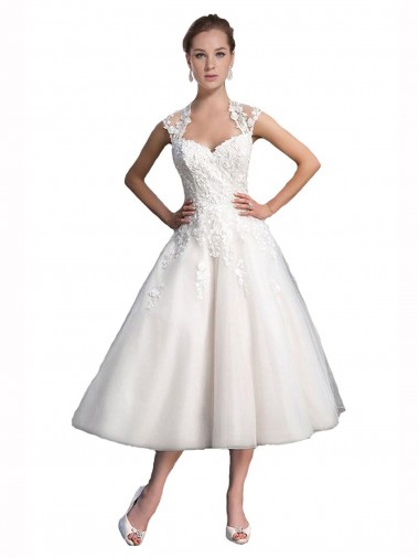 Wholesale A-Line Short Tea Length Sweetheart Tulle Lace Beach Wedding Dress