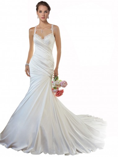 Wholesale Sweetheart Mermaid Satin Beach Wedding Dress with Illusion Lace Back