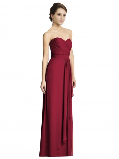 Wholesale Long Strapless Chiffon Bridesmaid Dress with Side Slit