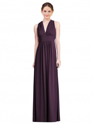Wholesale Long Chiffon V-Neck Bridesmaid Dress with Shirred Bodice
