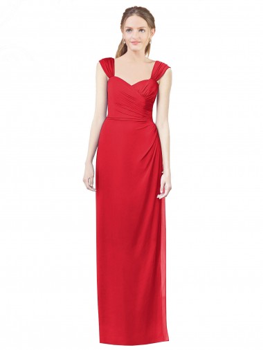 Wholesale Long Chiffon Bridesmaid Gown with Neckline Straps