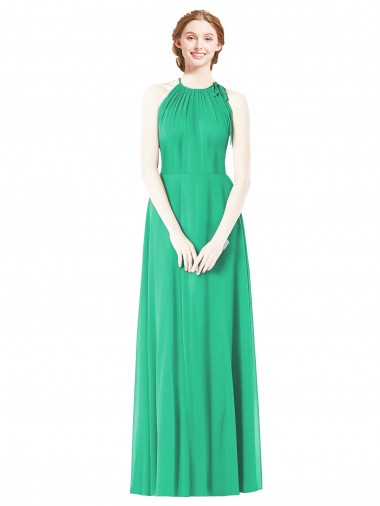 Wholesale Halter Neckline Long Chiffon Bridesmaid Dress with Side Bow