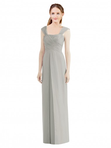 Wholesale Full Length Lux Chiffon Dress with Draped Bodice And Shirred Straps