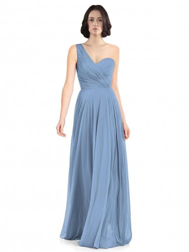 Wholesale One Shoulder Long Chiffon Bridesmaid Dress with Sweetheart Bodice