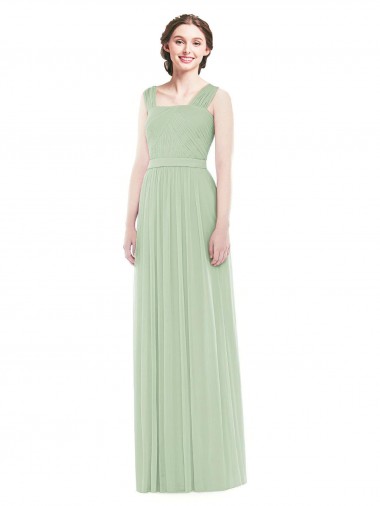 Wholesale Sleeveless Chiffon Long Bridesmaid Dress with Shoulder Straps
