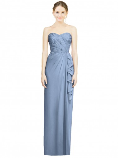 Wholesale Strapless Full-Length Chiffon Bridesmaid Dress with Front Slit
