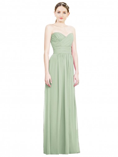 Wholesale Crisscross Draped Full Length Strapless Chiffon Bridesmaid Dress