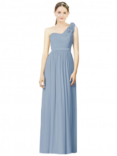 Wholesale Flower Shoulder Draped One Shoulder Chiffon Bridesmaid Dress