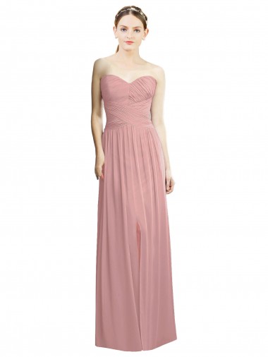 Wholesale Crossover Draped Sweetheart Chiffon Formal Bridesmaid Dress with Front Slit