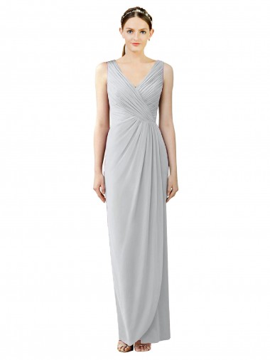 Wholesale Draped Sleeveless Long Chiffon V-Neck Bridesmaid Dress