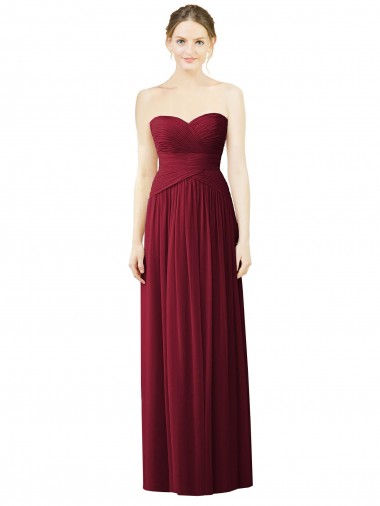 Wholesale Draped Full Length Strapless Chiffon Bridesmaid Dress