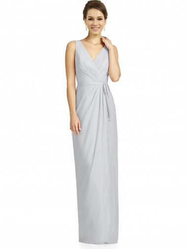 Wholesale Draped V-Neck Cocktail Length Chiffon Bridesmaid Dress