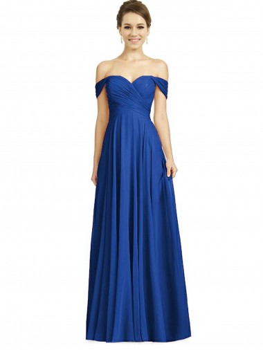 Wholesale Off the Shoulder Draped Chiffon Maxi Bridesmaid Dress
