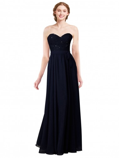 Wholesale Strapless Chiffon Bridesmaids Dress with a Beaded Lace Sweetheart Bodice