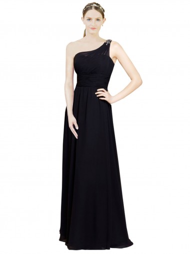 Wholesale Sweetheart Chiffon Bridesmaid Dress with Beaded One Shoulder Strap
