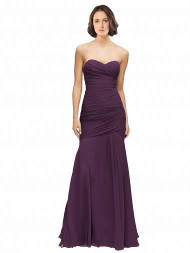 Wholesale Full Length Chiffon Bridesmaid Dress with Sweetheart Neckline and Ruffles