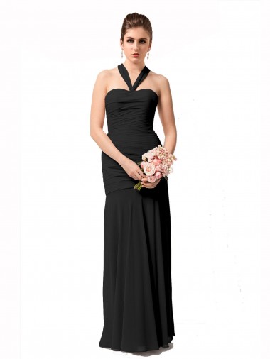 Wholesale Long Halter Chiffon Bridesmaid Dress with Dropped Waist