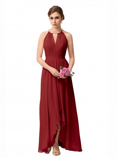 Wholesale High Low Long Halter Keyhole Chiffon Bridesmaid Dress