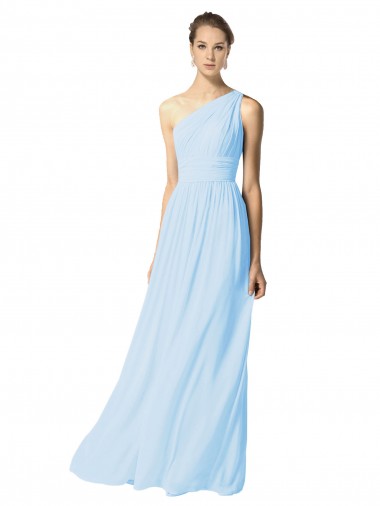 Wholesale One Shoulder Long Chiffon Bridesmaid Dress with Shirred Bodice and Front Keyhole