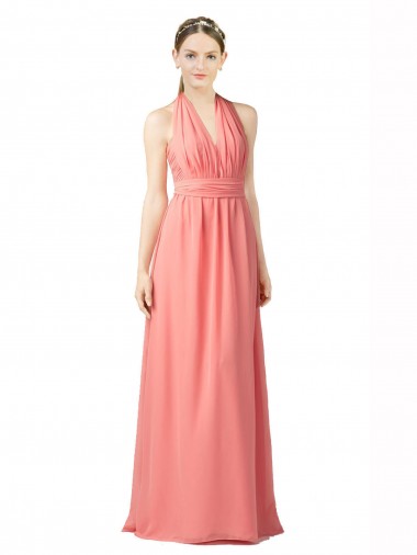 Wholesale Shirred Bodice Full Length Long Chiffon Bridesmaid Dress