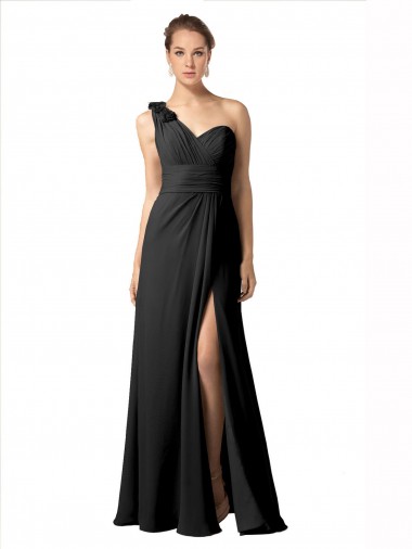 Wholesale Sheer One Shoulder Chiffon A-Line Bridesmaid Dress with Slit