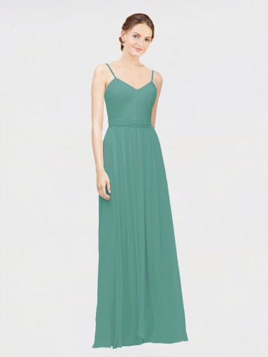 Wholesale Rouched V-Neckline and Spaghetti Straps Long Chiffon Bridesmaid Dress