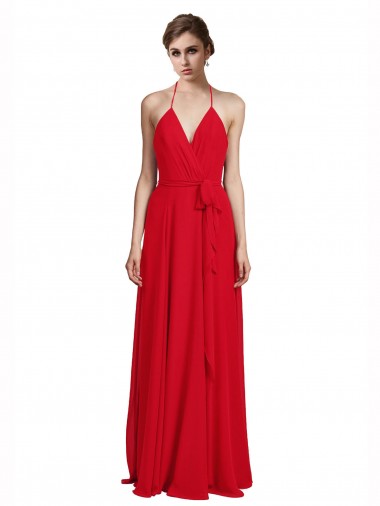 Wholesale V-Neck Spaghetti Halter Strap Chiffon Bridesmaid Dress