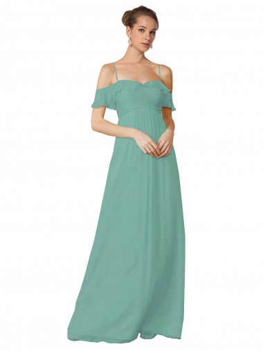 Wholesale Hand-Ruched Chiffon Bridesmaid Dress with Flutter Sleeves