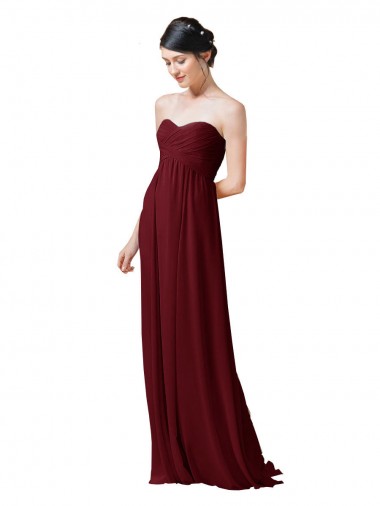 Wholesale Hand-Ruched Sweetheart Long Chiffon Bridesmaid Dress