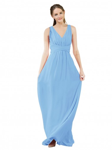 Wholesale Long V-Neckline Chiffon Bridesmaid Dress with Twisted Waist